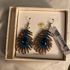 Peacock feather dangle earrings